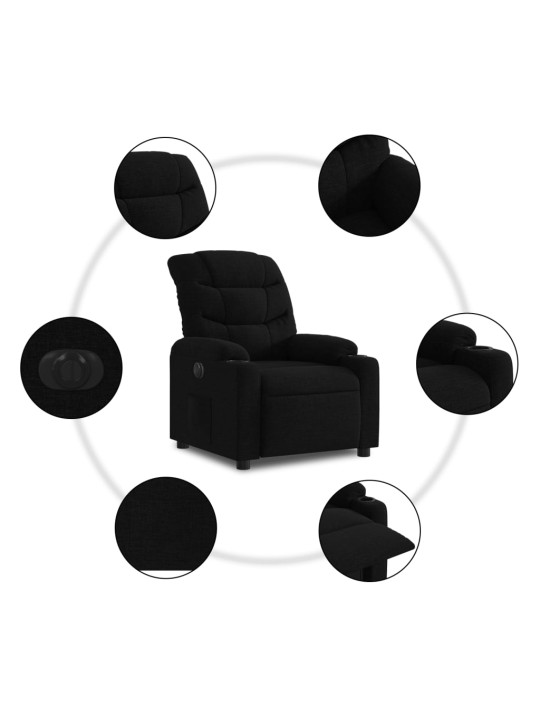 Elektrisks atpūtas krēsls, atgāžams, melns audums
