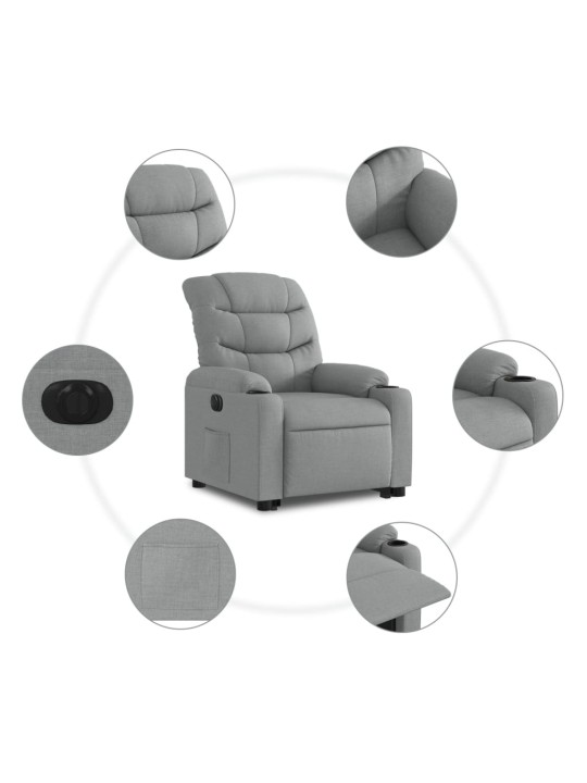Elektrisks atpūtas krēsls paceļams/atgāžams gaiši pelēks audums