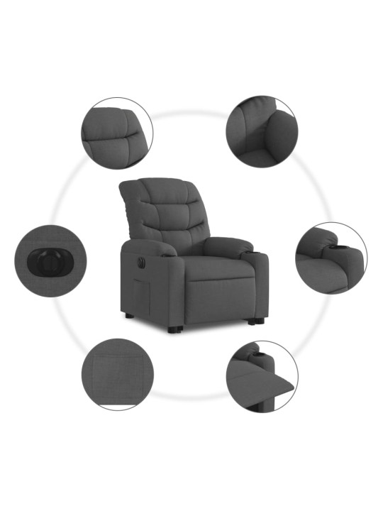Elektrisks atpūtas krēsls, paceļams, atgāžams, pelēks audums
