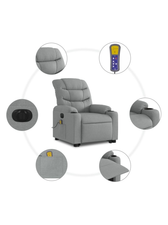 Elektrisks masāžas krēsls, paceļams, atgāžams, pelēks audums