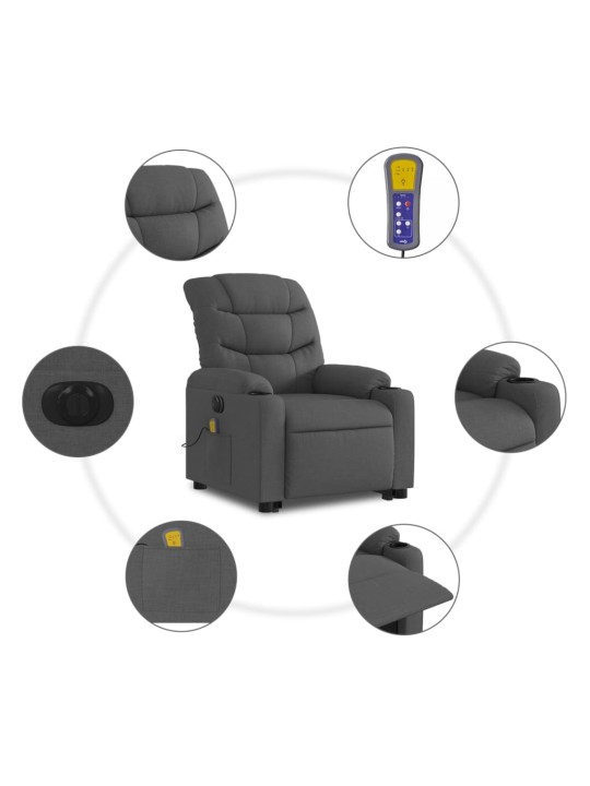 Elektrisks masāžas krēsls, paceļams, atgāžams, pelēks audums
