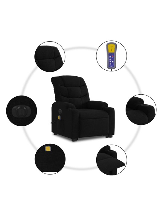 Elektrisks masāžas krēsls, paceļams, atgāžams, melns audums