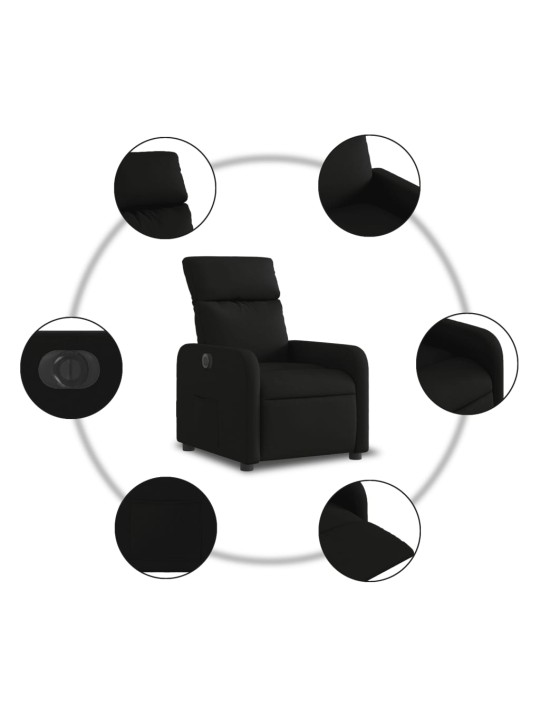 Elektrisks atpūtas krēsls, atgāžams, melns audums