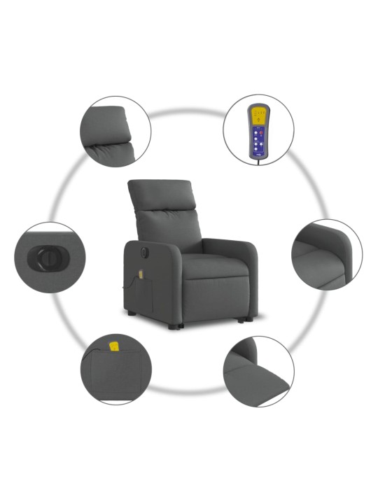 Elektrisks masāžas krēsls, paceļams, atgāžams, pelēks audums
