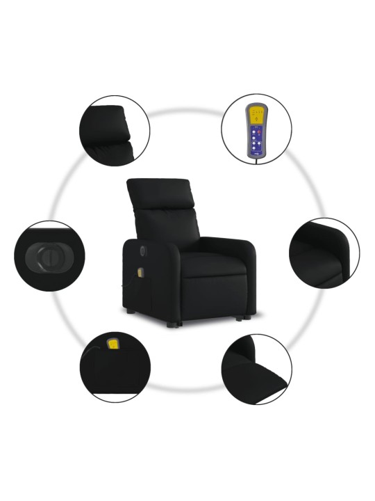 Elektrisks masāžas krēsls paceļams/atgāžams, melna mākslīgā āda