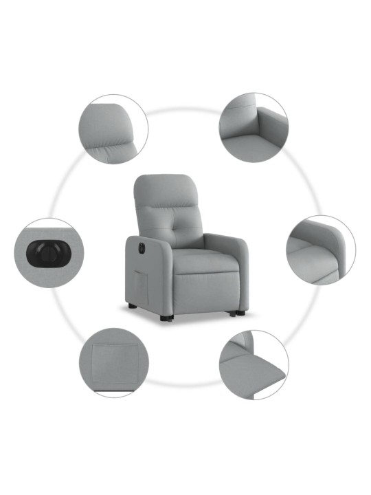 Elektrisks atpūtas krēsls paceļams/atgāžams gaiši pelēks audums