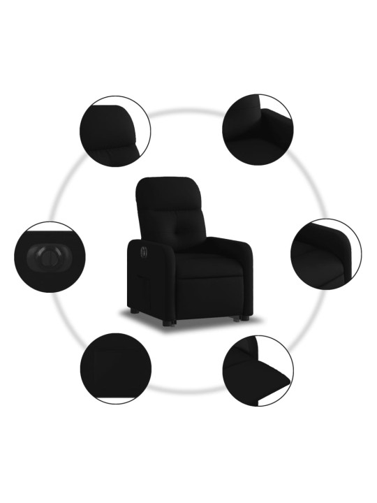Elektrisks atpūtas krēsls, paceļams, atgāžams, melns audums