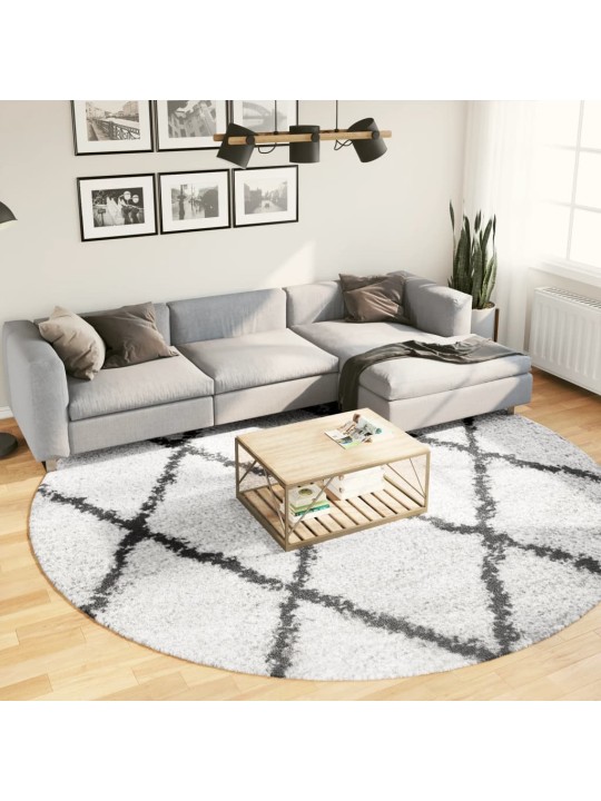 Paklājs pamplona, ø 280 cm, shaggy, moderns, krēmkrāsu un melns