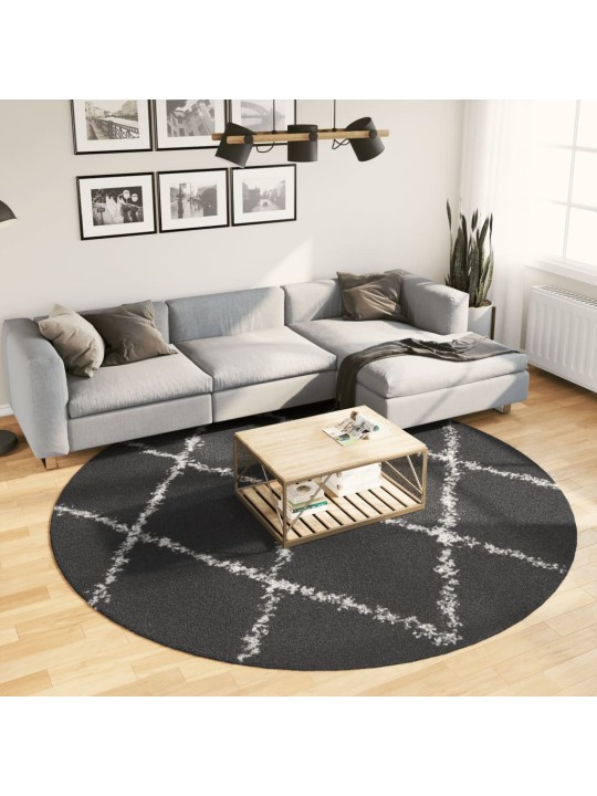 Paklājs pamplona, ø 240 cm, shaggy, moderns, melns ar krēmkrāsu
