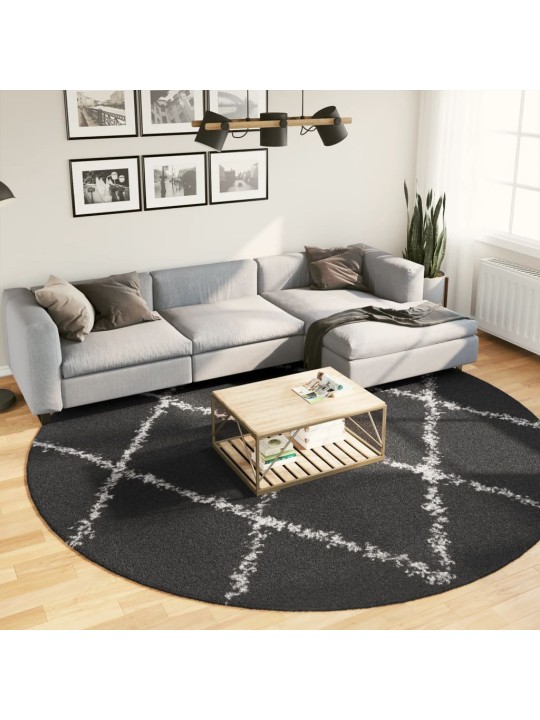 Paklājs pamplona, ø 280 cm, shaggy, moderns, melns ar krēmkrāsu