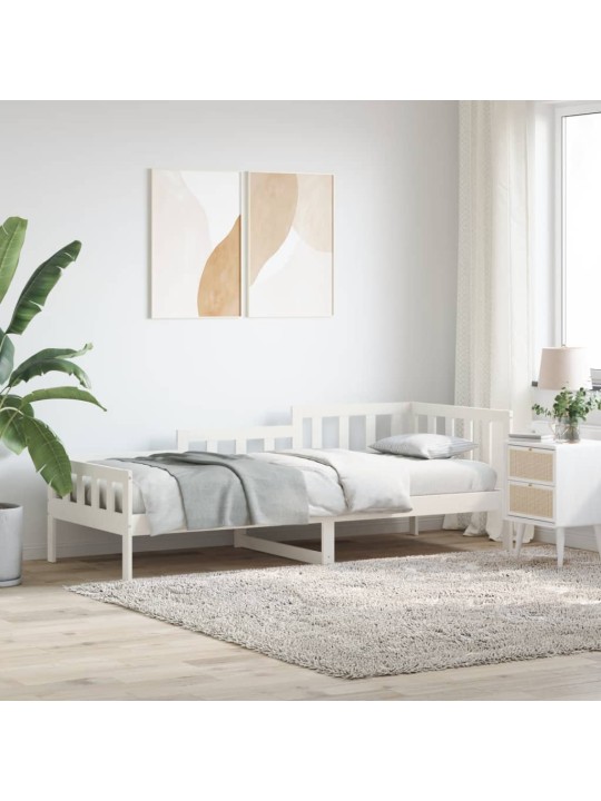 Gulta bez matrača, balts, 90x200 cm, priedes masīvkoks