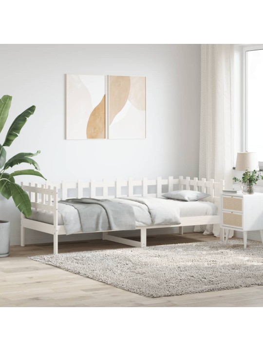 Gulta bez matrača, balts, 90x200 cm, priedes masīvkoks