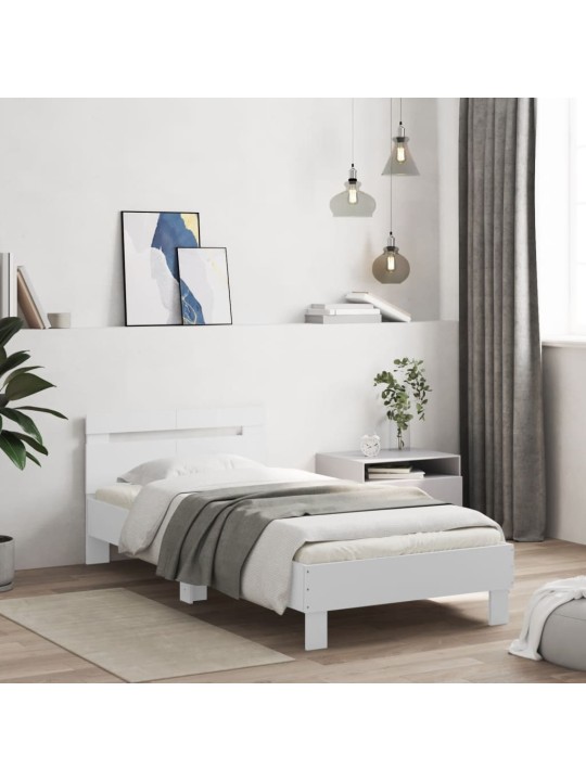 Gultas rāmis ar galvgali, balts, 100x200 cm, inženierijas koks