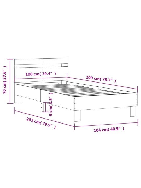 Gultas rāmis ar galvgali, melns, 100x200 cm, inženierijas koks