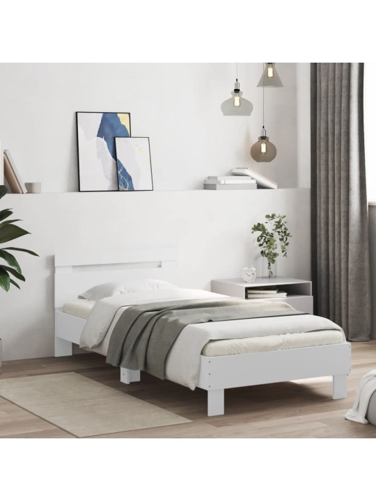 Gultas rāmis ar galvgali, balts, 90x200 cm, inženierijas koks