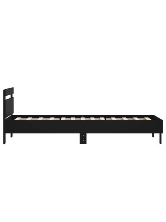 Gultas rāmis ar galvgali, melns, 90x200 cm, inženierijas koks