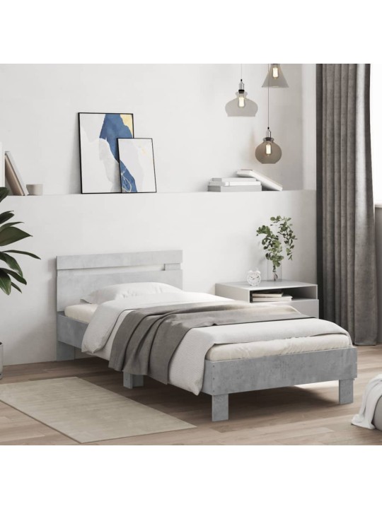 Gultas rāmis ar galvgali, pelēks, 75x190 cm, inženierijas koks