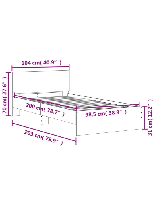 Gultas rāmis ar galvgali, melns, 100x200 cm, inženierijas koks