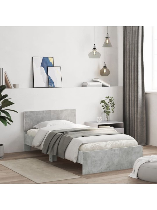 Gultas rāmis ar galvgali, pelēks, 100x200 cm, inženierijas koks