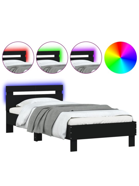 Gultas rāmis ar galvgali un LED, melns, 100x200 cm
