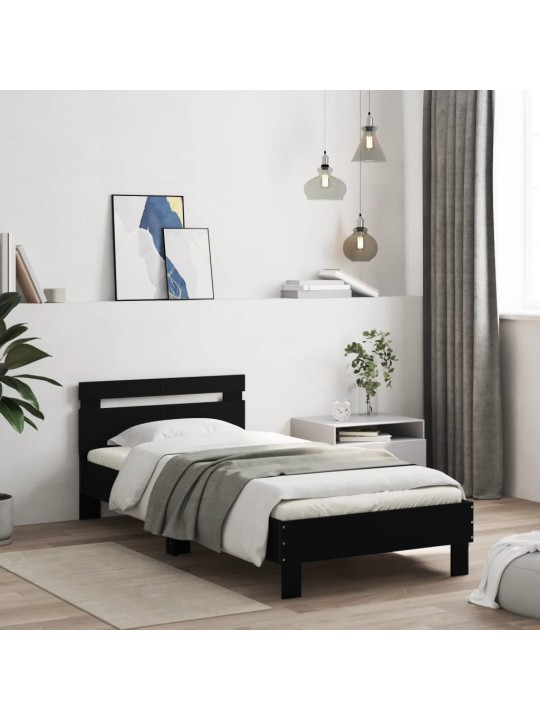 Gultas rāmis ar galvgali un LED, melns, 100x200 cm