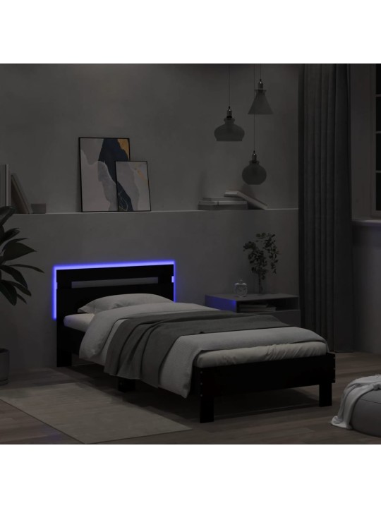 Gultas rāmis ar galvgali un LED, melns, 100x200 cm