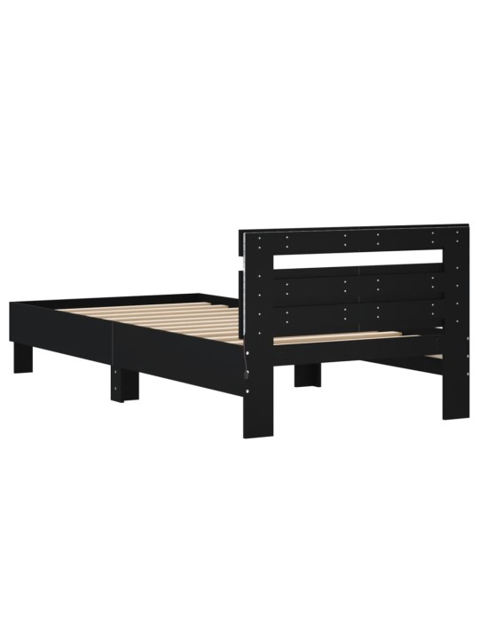 Gultas rāmis ar galvgali un LED, melns, 100x200 cm