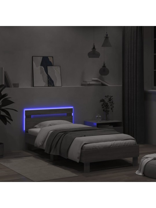 Gultas rāmis ar galvgali un LED, pelēka ozola, 100x200 cm