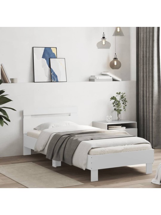 Gultas rāmis ar galvgali un led, balts, 90x200 cm