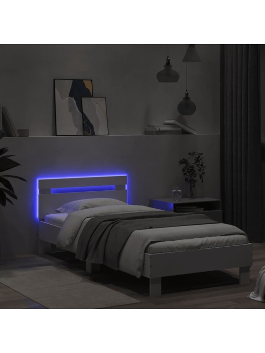 Gultas rāmis ar galvgali un led, balts, 90x200 cm