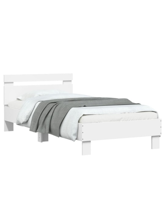 Gultas rāmis ar galvgali un led, balts, 90x200 cm