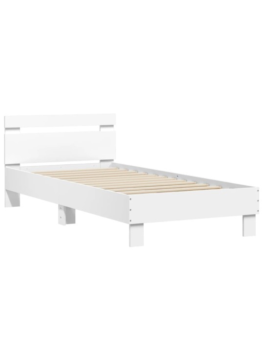 Gultas rāmis ar galvgali un led, balts, 90x200 cm