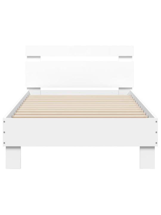 Gultas rāmis ar galvgali un led, balts, 90x200 cm
