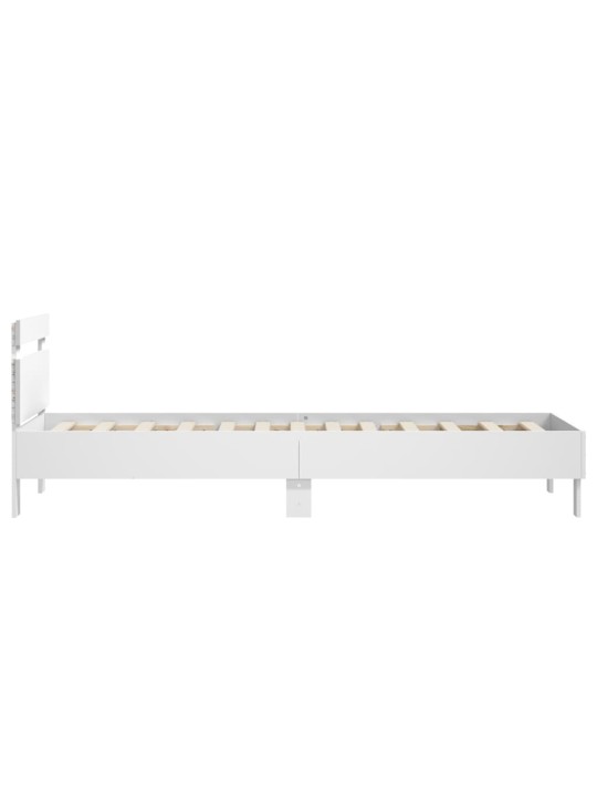Gultas rāmis ar galvgali un led, balts, 90x200 cm
