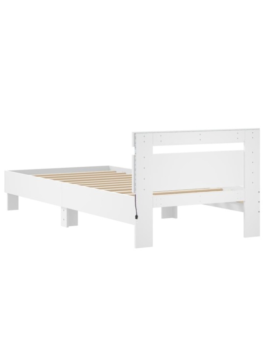 Gultas rāmis ar galvgali un led, balts, 90x200 cm