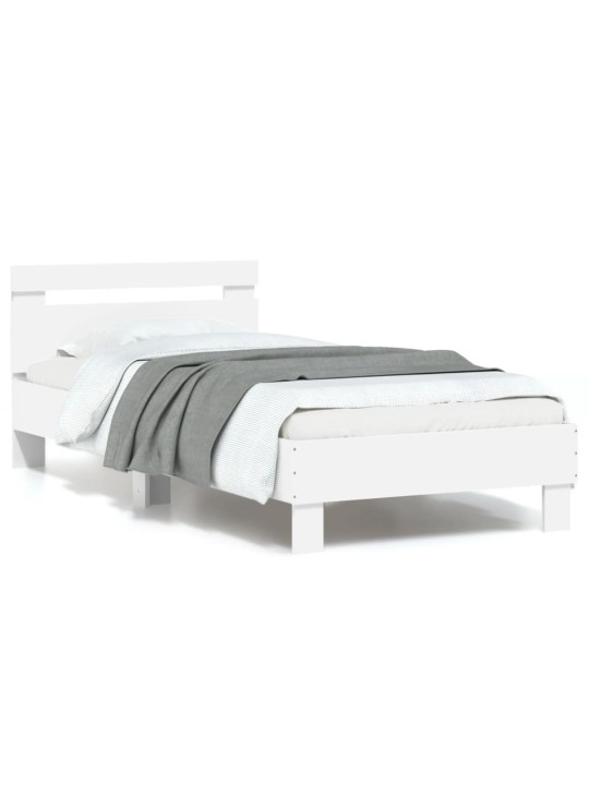 Gultas rāmis ar galvgali un led, balts, 90x200 cm