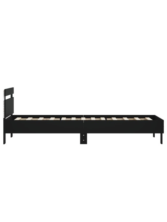 Gultas rāmis ar galvgali un LED, melns, 90x200 cm