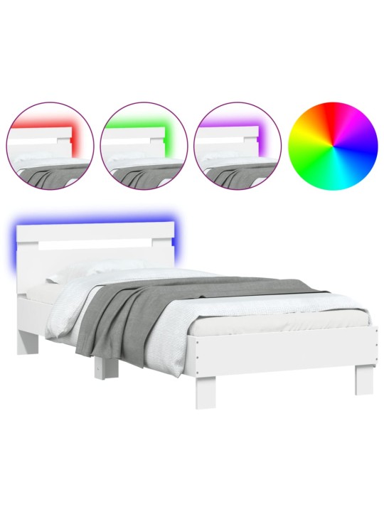 Gultas rāmis ar galvgali un led, balts, 90x190 cm
