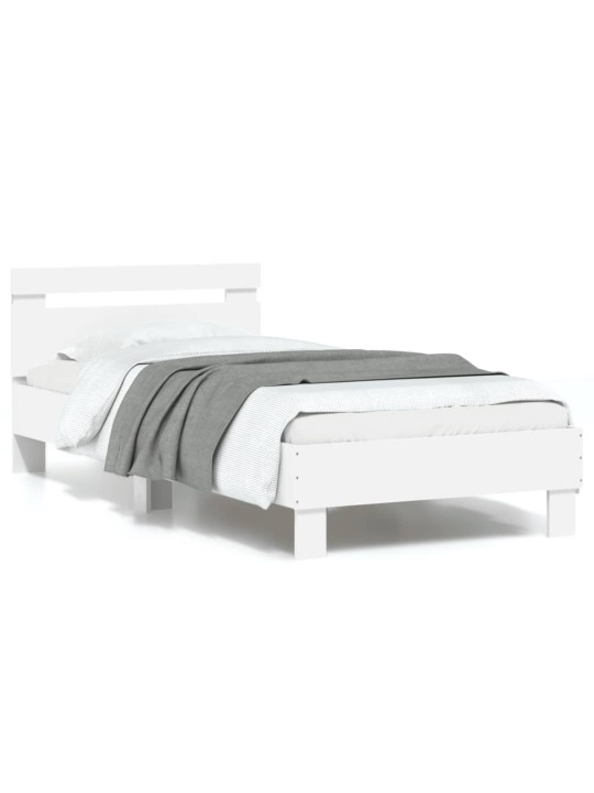 Gultas rāmis ar galvgali un led, balts, 90x190 cm