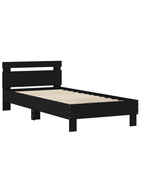 Gultas rāmis ar galvgali un LED, melns, 90x190 cm