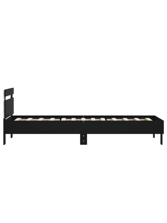 Gultas rāmis ar galvgali un LED, melns, 90x190 cm