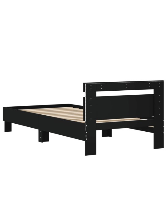 Gultas rāmis ar galvgali un LED, melns, 90x190 cm