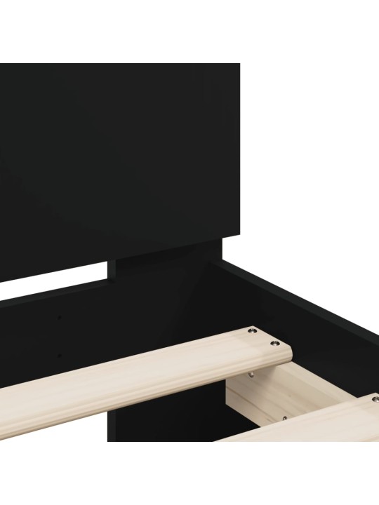 Gultas rāmis ar galvgali un LED, melns, 90x190 cm