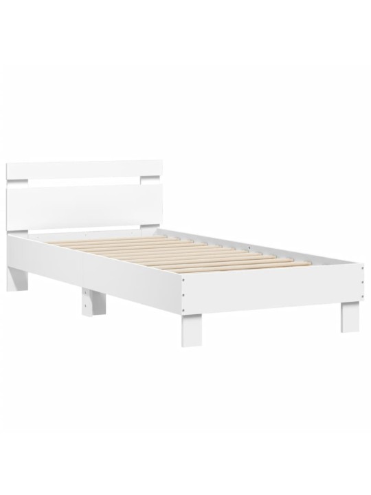 Gultas rāmis ar galvgali un LED, balts, 75x190 cm