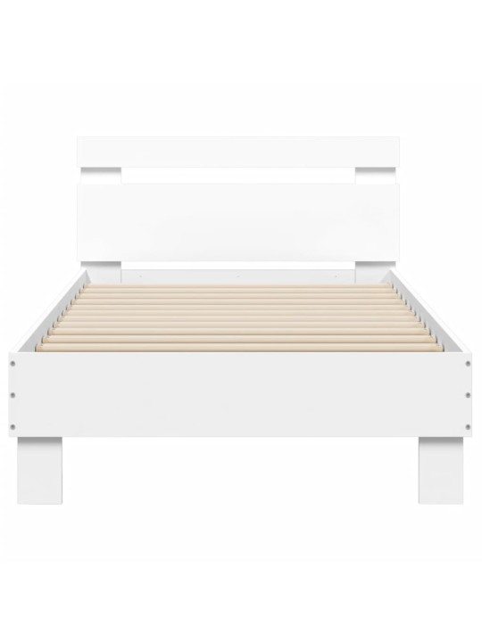 Gultas rāmis ar galvgali un LED, balts, 75x190 cm