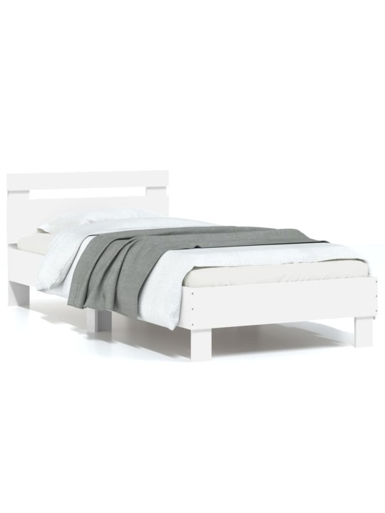 Gultas rāmis ar galvgali un LED, balts, 75x190 cm