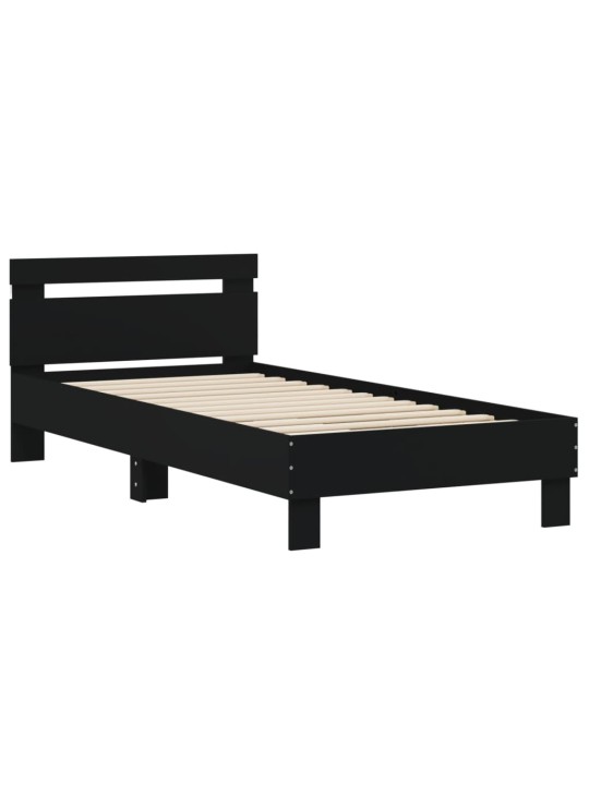 Gultas rāmis ar galvgali un LED, melns, 75x190 cm