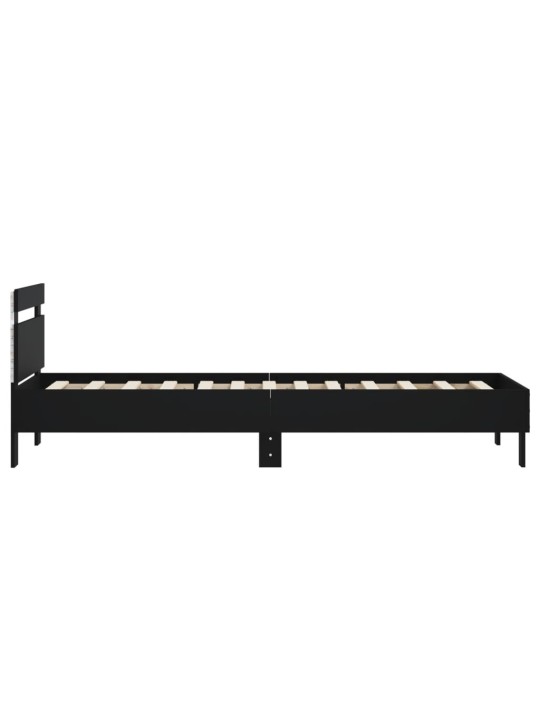 Gultas rāmis ar galvgali un LED, melns, 75x190 cm