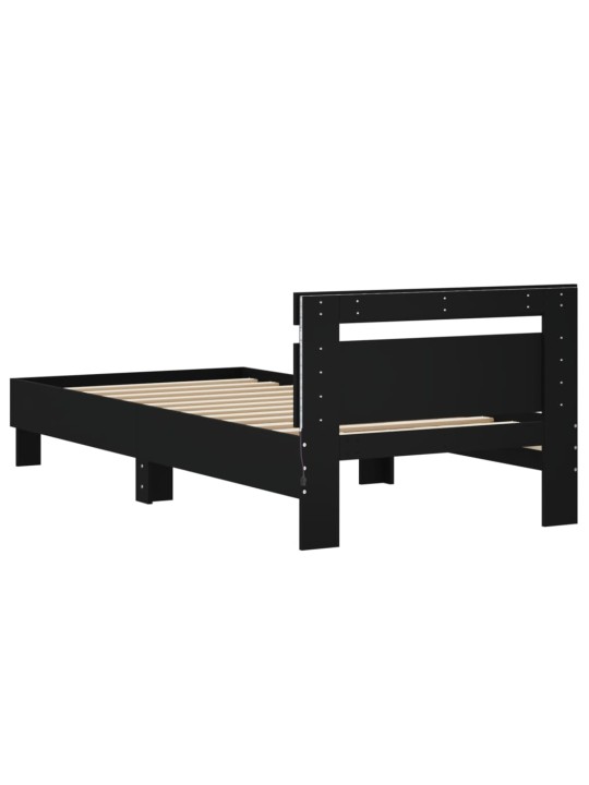 Gultas rāmis ar galvgali un LED, melns, 75x190 cm