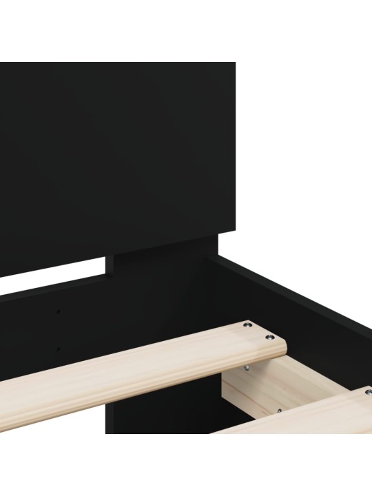 Gultas rāmis ar galvgali un LED, melns, 75x190 cm